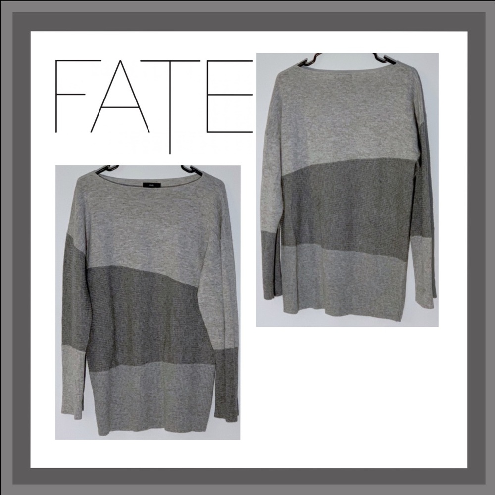 Fate Mixed Texture Cashmere Blend Grey Colorblock Sweater Size L